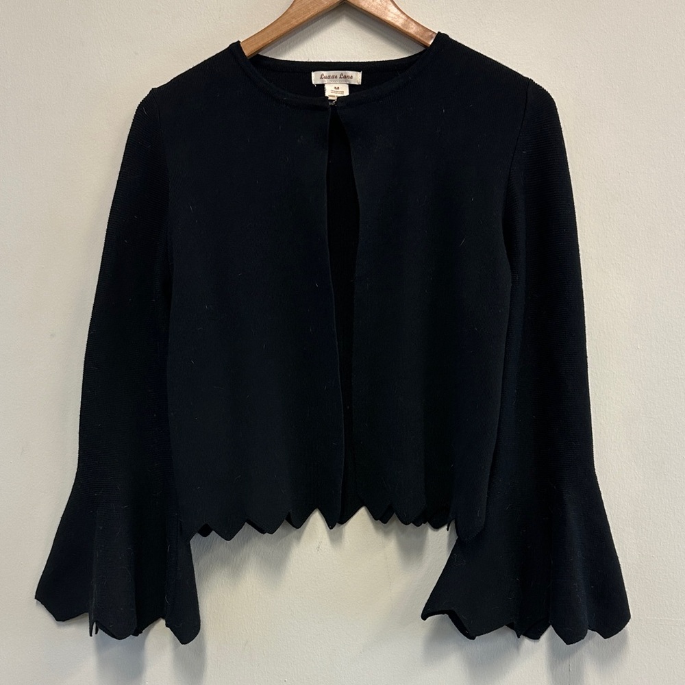 Y2K Vampy Black Scalloped Edge Bell Sleeve Cardigan